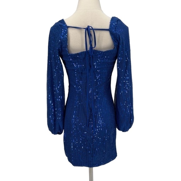 Xileiever Blue Sequin Long Sleeve Glitter Mini Dress Size 4 Women’s - Picture 3 of 7